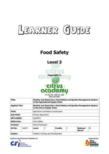 Food Safety NQ 3 Learner Guide