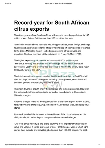 Record year for South African citrus exports