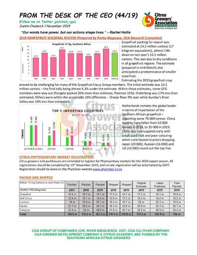 CGA - CEO Newsletter 44/2019 (01/11/19)