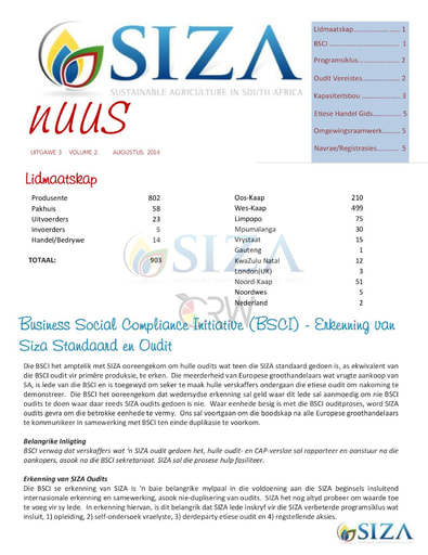 SIZA Nuus Vol. 2, Uitgawe 3 (08/2014)