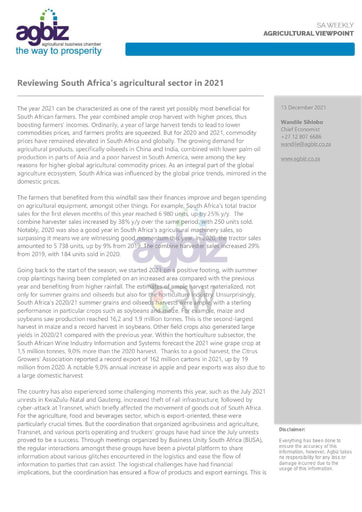 Reviewing South Africa's agricultural sector in 2021