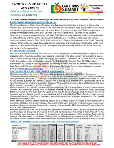 CGA - CEO Newsletter 40/2018 (05/10/18)
