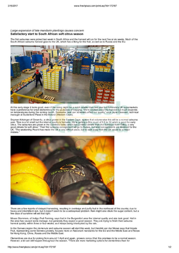 Satisfactory start to South African soft citrus season