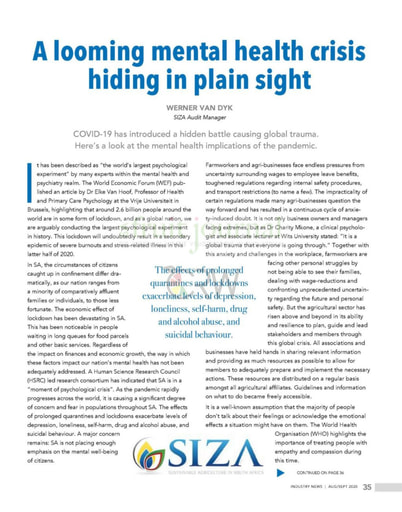 SIZA - A looming mental health crisis hiding in plain sight