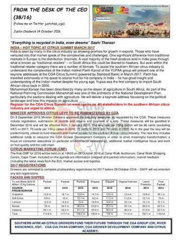 CGA - CEO Newsletter 38/2016 (14/10/16)