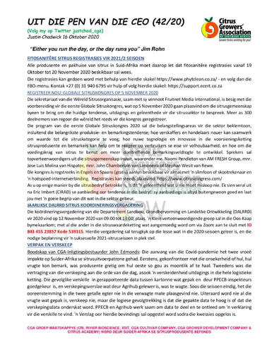CGA - CEO Nuusbrief 42/2020 (16/10/20)