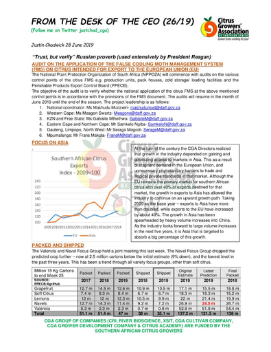 CGA - CEO Newsletter 26/2019 (28/06/19)