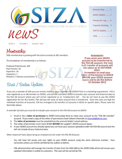 SIZA News Volume 2, Issue 1