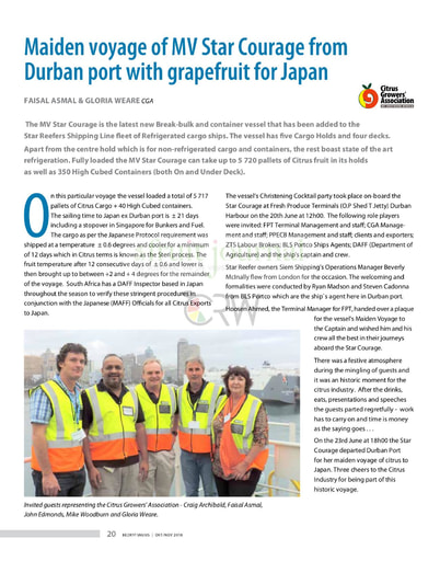 Maiden voyage of MV Star Courage from Durban port with grapefruit for Japan