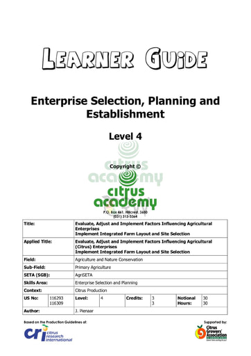 Enterprise Selection and Establishment NQ 4 Learner Guide