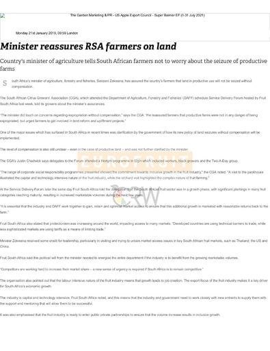 Minister reassures RSA farmers on land