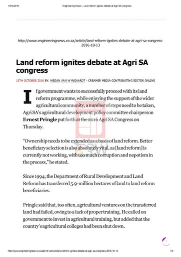 Land reform ignites debate at Agri SA congress