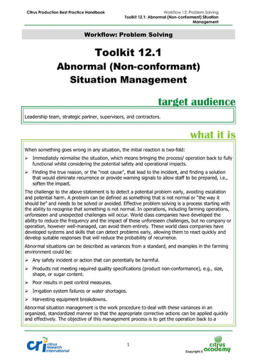 Toolkit 12.1 - Abnormal (Non-conformant) Situation Management