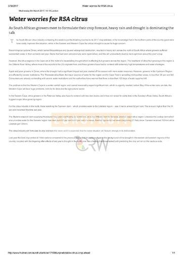 Water worries for RSA citrus