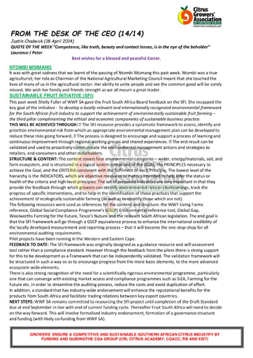 CGA - CEO Newsletter 14/2014 (18/04/14)