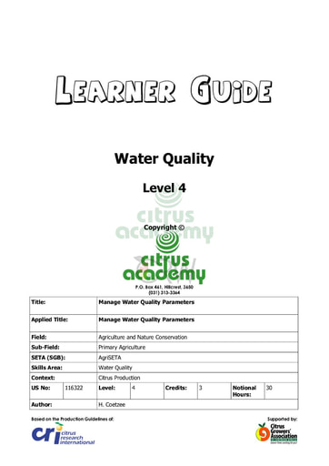 Water Quality NQ 4 Learner Guide
