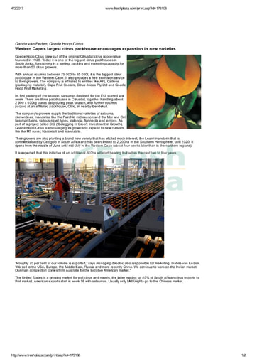 Western Cape's largest citrus packhouse encourages expansion...