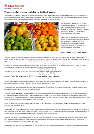 Province makes sizeable contribution to SA citrus crop
