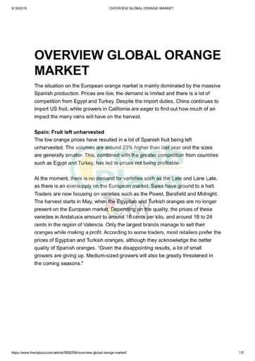 Overview: Global Orange Market