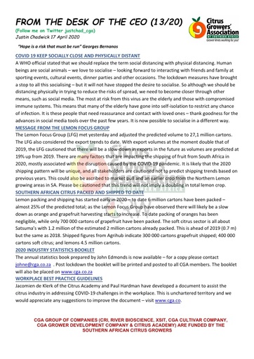 CGA - CEO Newsletter 13/2020 (17/04/20)