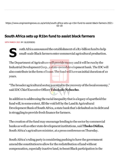 South Africa sets up R1bn fund to assist black farmers