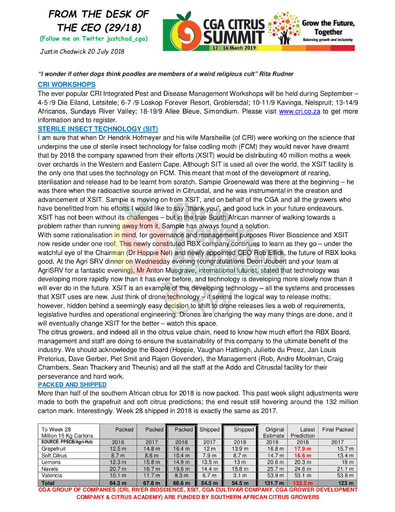 CGA - CEO Newsletter 29/2018 (20/07/18)