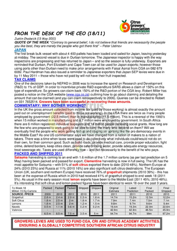 CGA - CEO Newsletter 18/2011 (13/05/11)