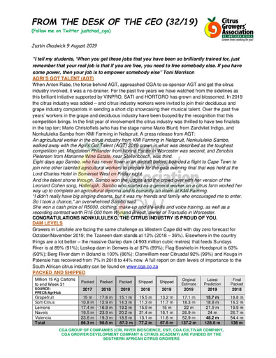 CGA - CEO Newsletter 32/2019 (09/08/19)