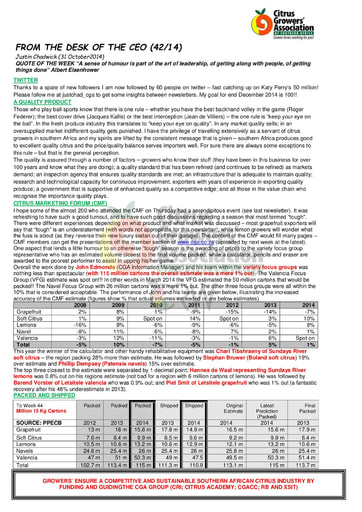 CGA - CEO Newsletter 42/2014 (31/10/14)