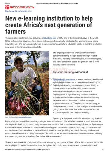 New e-learning institution to help create Africa's next generation of farmers