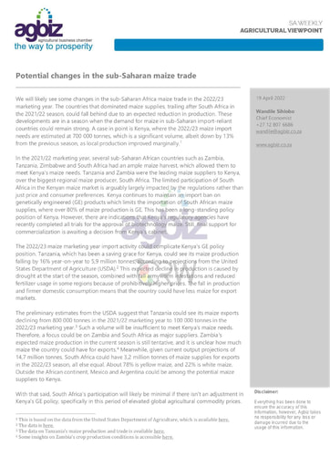 Potential changes in the sub-Saharan maize trade