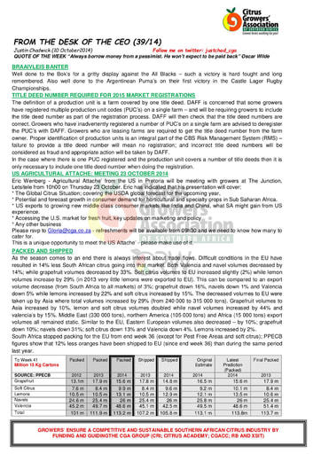CGA - CEO Newsletter 39/2014 (10/10/14)