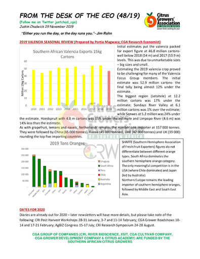 CGA - CEO Newsletter 48/2019 (29/11/19)
