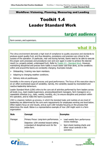 Toolkit 1.4 - Leader Standard Work