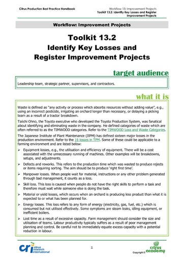 Toolkit 13.2 - Identify Key Losses and Register Improvement Projects