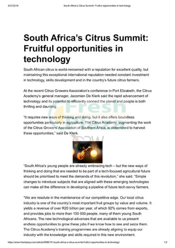 South Africa's Citrus Summit - Fruitful opportunities in technology