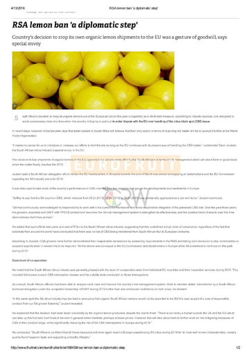 RSA lemon ban a 'diplomatic step'