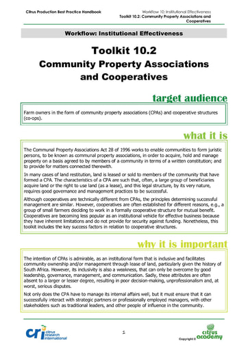 Toolkit 10.2 - Community Property Associations and Cooperatives