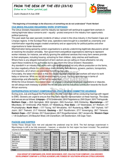 CGA - CEO Newsletter 23/2018 (08/06/18)