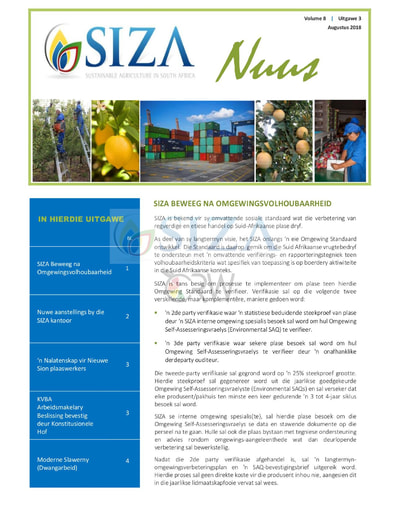 SIZA Nuus Vol. 8, Uitgawe 3 (08/2018)