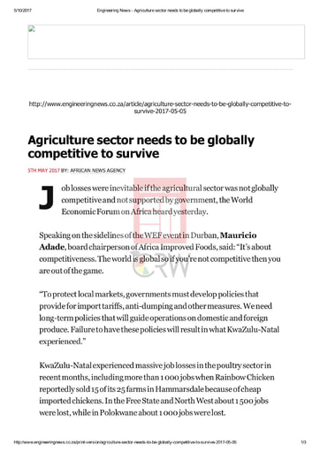 Agriculture sector needs to be globally competitive to survive