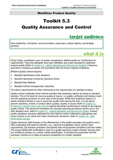 Toolkit 5.3 - Quality Assurance and Control
