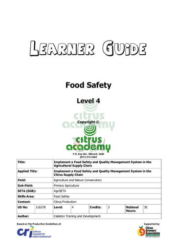 Food Safety NQ 4 Learner Guide