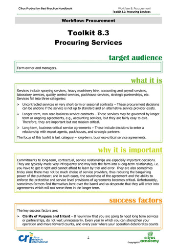 Toolkit 8.3 - Procuring Services