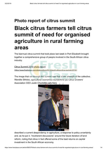 Black citrus farmers tell citrus summit of need for organised agriculture...