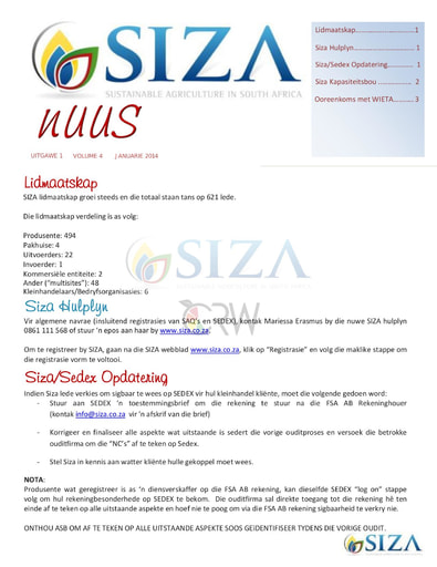 SIZA Nuus Vol. 4, Uitgawe 1 (01/2014)