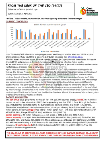 CGA - CEO Newsletter 14/2017 (21/04/17)