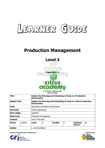 Production Management NQ 3 Learner Guide
