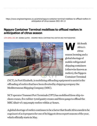 Ngqura Container Terminal mobilises to offload reefers...