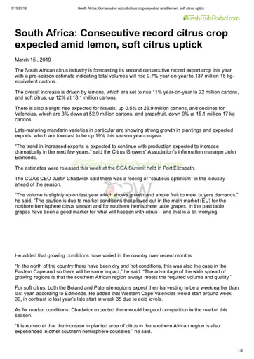 South Africa: Consecutive record citrus crop expected amid lemon, soft citrus uptick